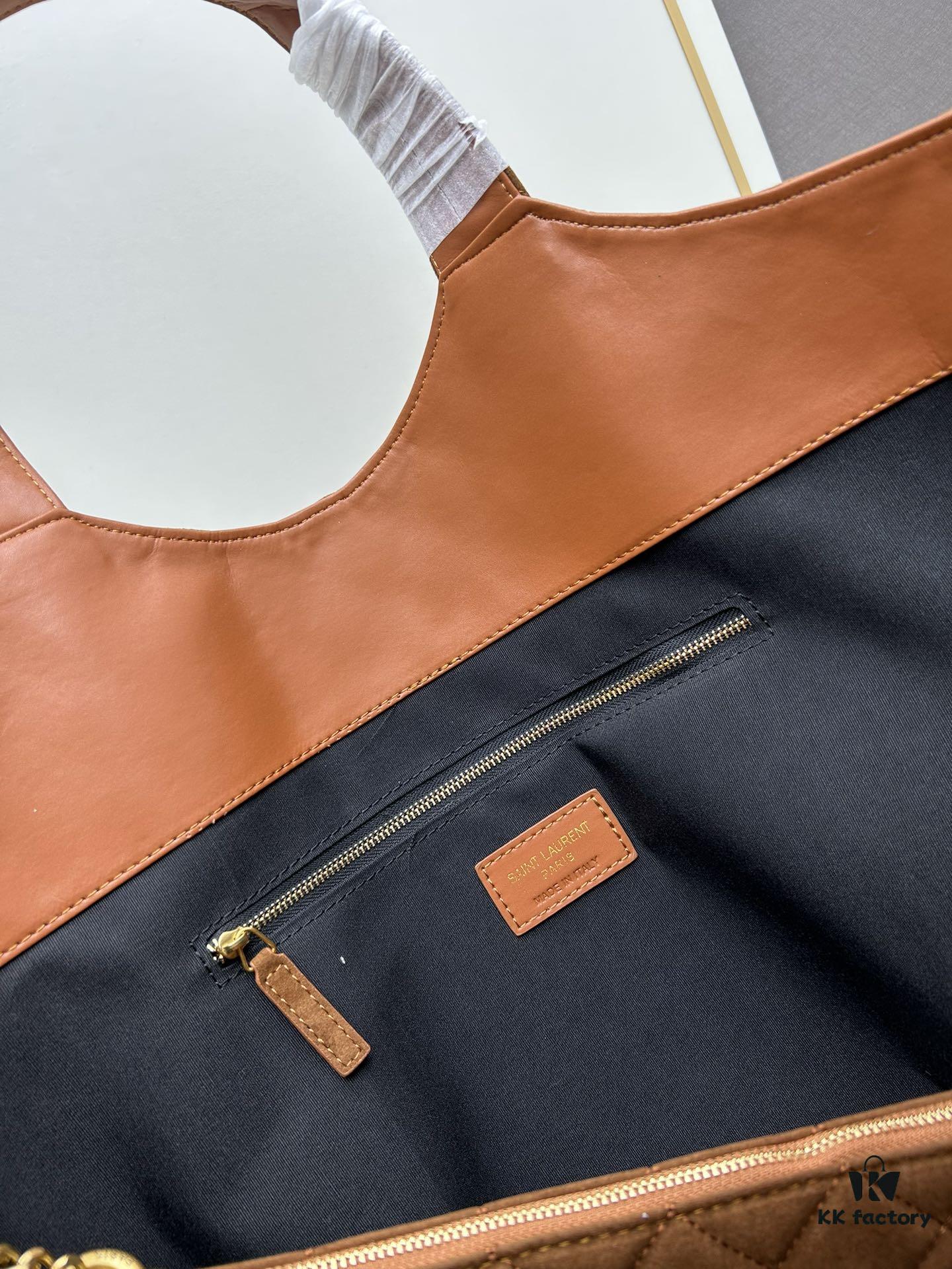 6930cf546e68136f4d9b09bc New YSL Saint Laurent Suede Icare Quilted Tote Bag in Black and Caramel