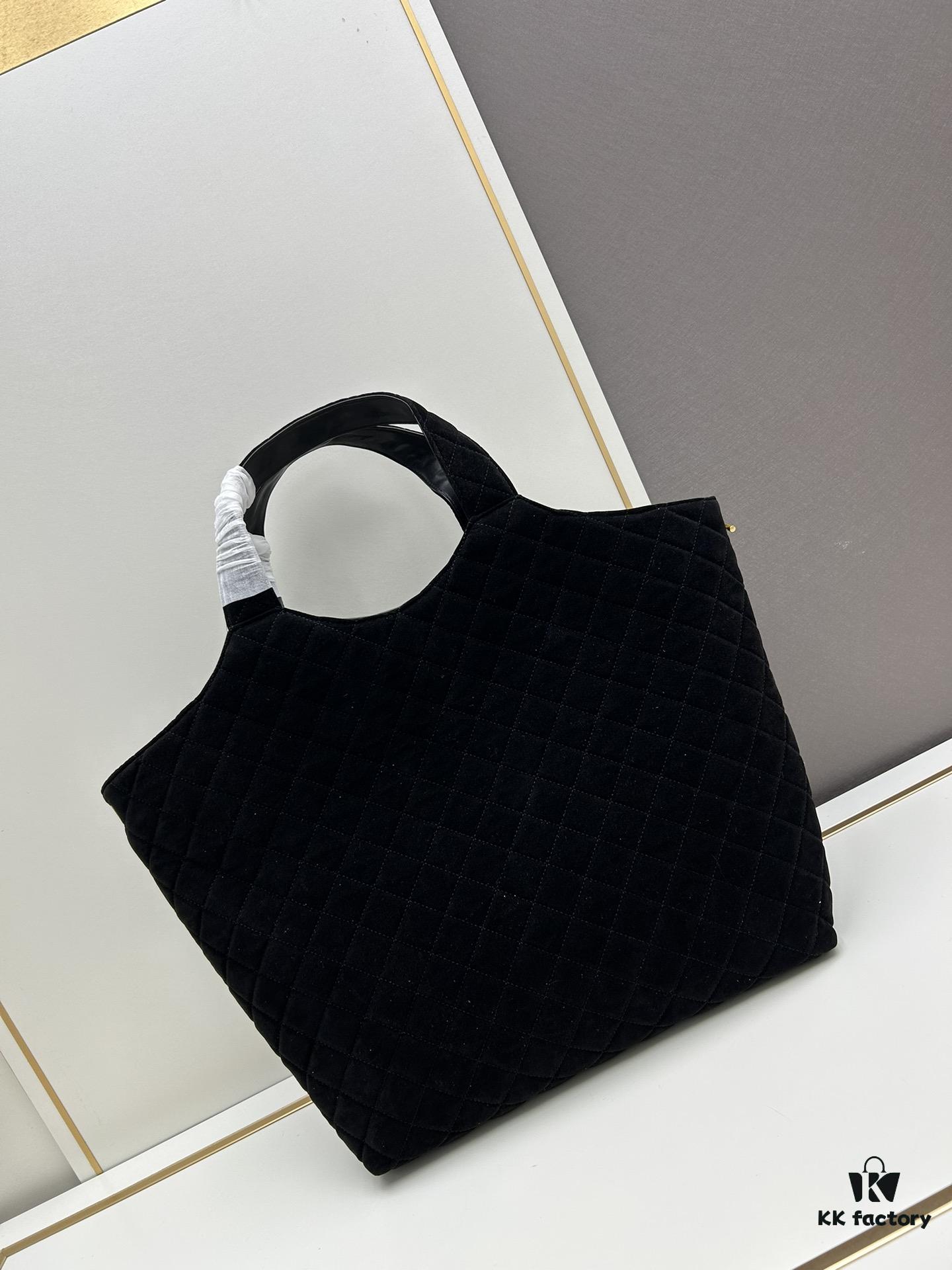 6930cf576e68136f4d9b09bf New YSL Icare Suede Quilted Tote Bag in Black and Caramel