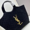 6930cf596e68136f4d9b09c1 New YSL Icare Suede Quilted Tote Bag in Black and Caramel