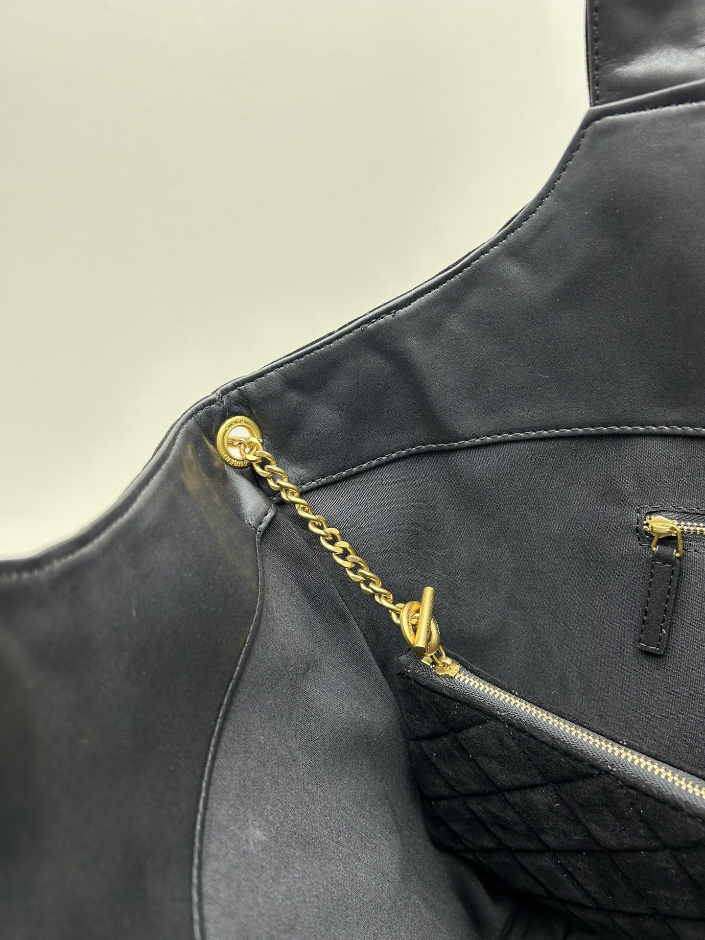 6930cf5a6e68136f4d9b09c3 New YSL Icare Suede Quilted Tote Bag in Black and Caramel