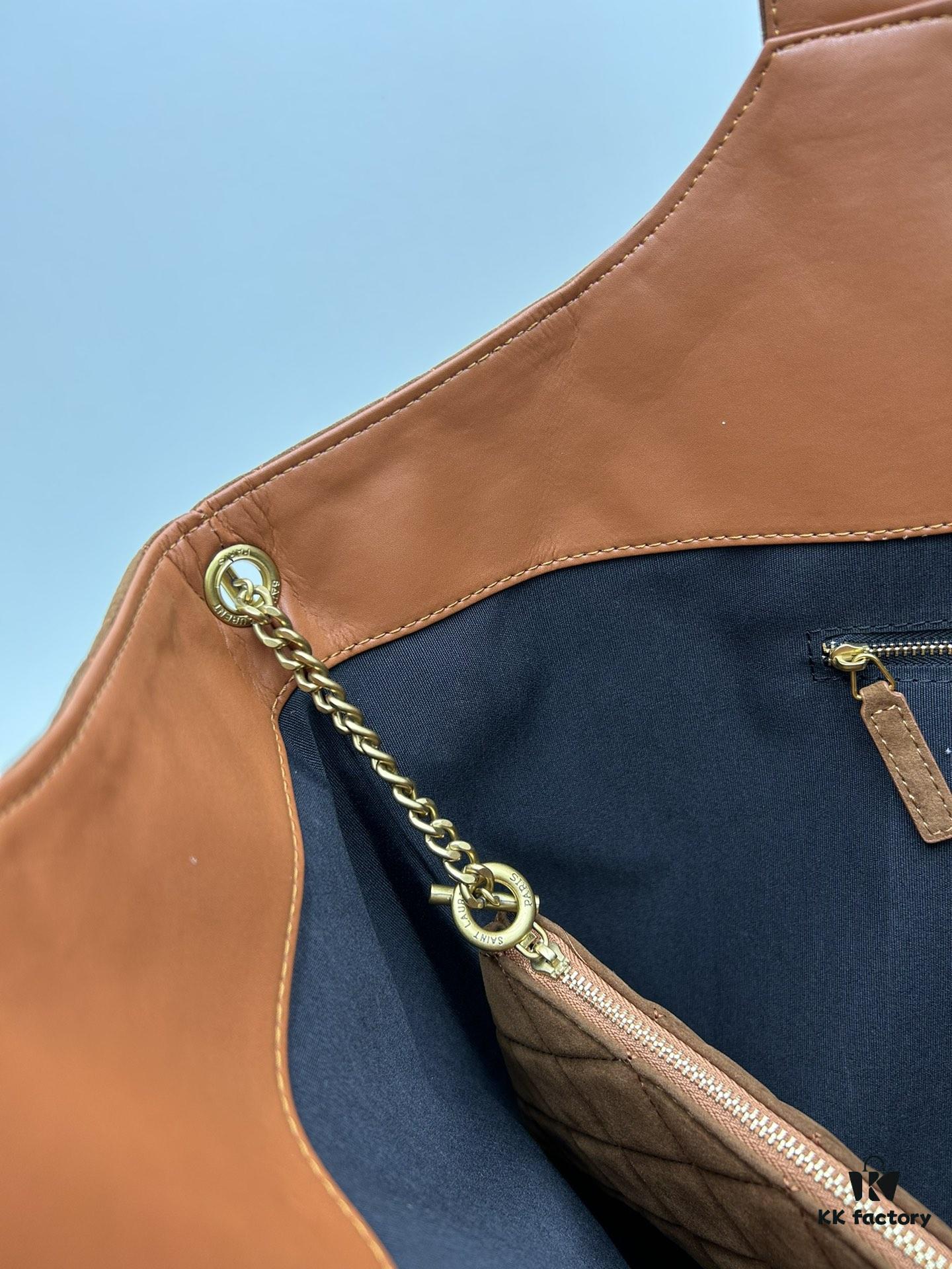 6930cf5b6e68136f4d9b09c7 New YSL Saint Laurent Suede Icare Quilted Tote Bag in Black and Caramel