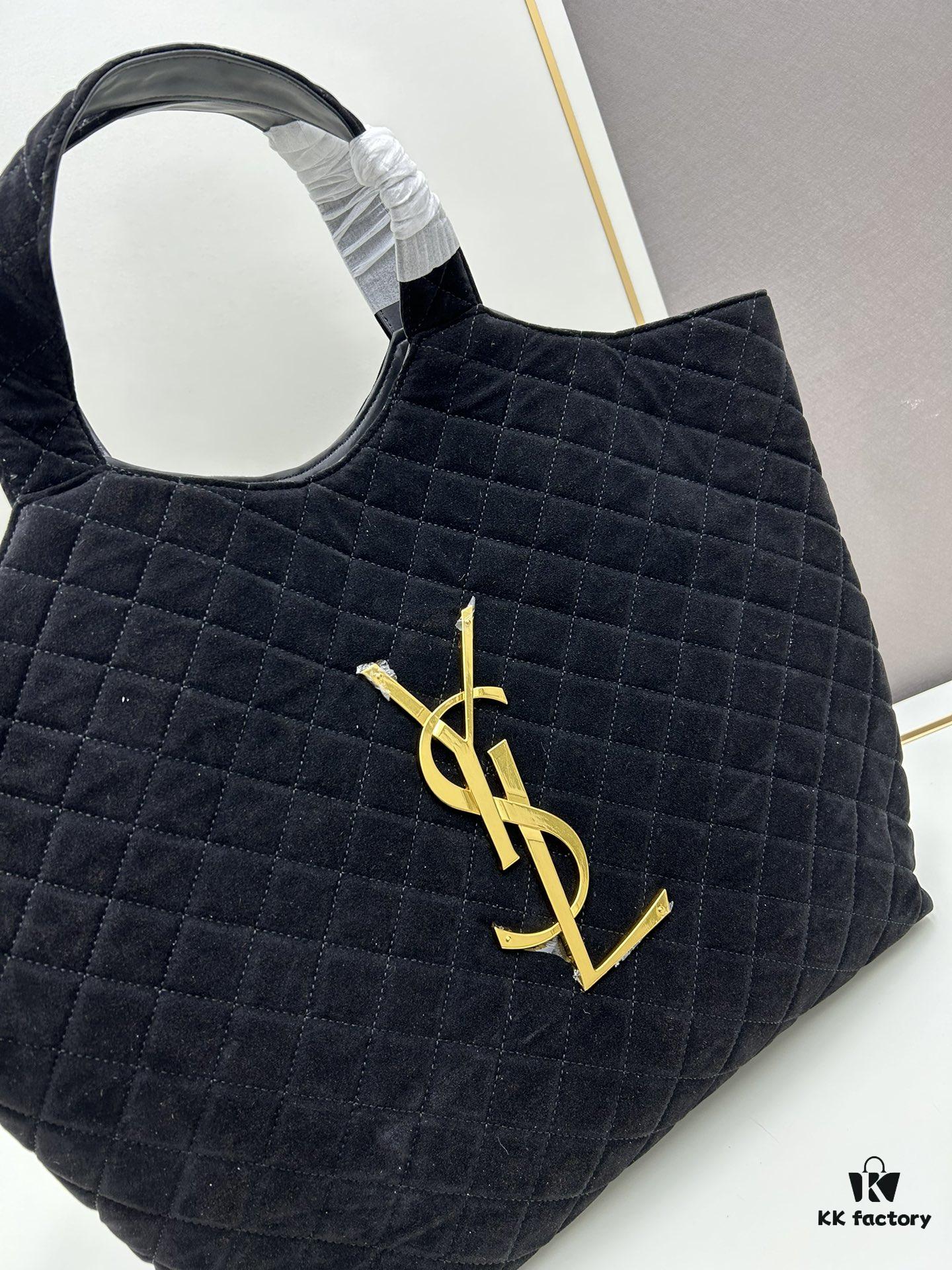 6930cf776e68136f4d9b09ec New YSL Icare Suede Quilted Tote Bag in Black and Caramel