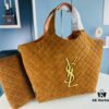 6930d0ef6e68136f4d9b0c2e New YSL Icare Suede Quilted Tote Bag in Black and Caramel