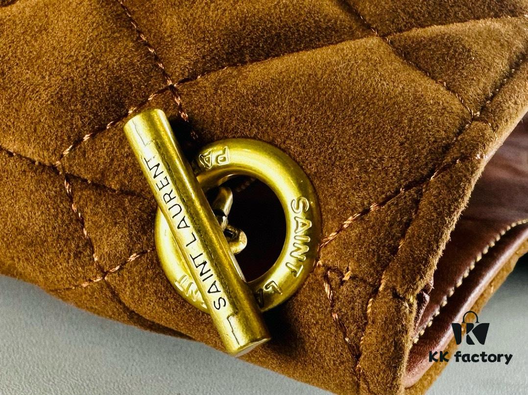 6930d0f16e68136f4d9b0c32 New YSL Icare Suede Quilted Tote Bag in Black and Caramel