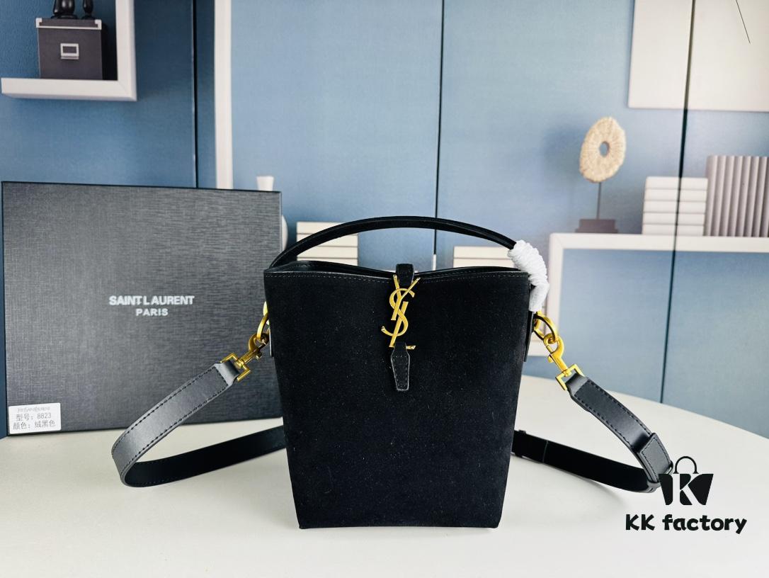 6930d11d6e68136f4d9b0c7d New Autumn/Winter Arrival Matte Mini YSL Bucket Bag with Box - Authentic YSL LE37 in Black Gold Hardware, Celebrity Style