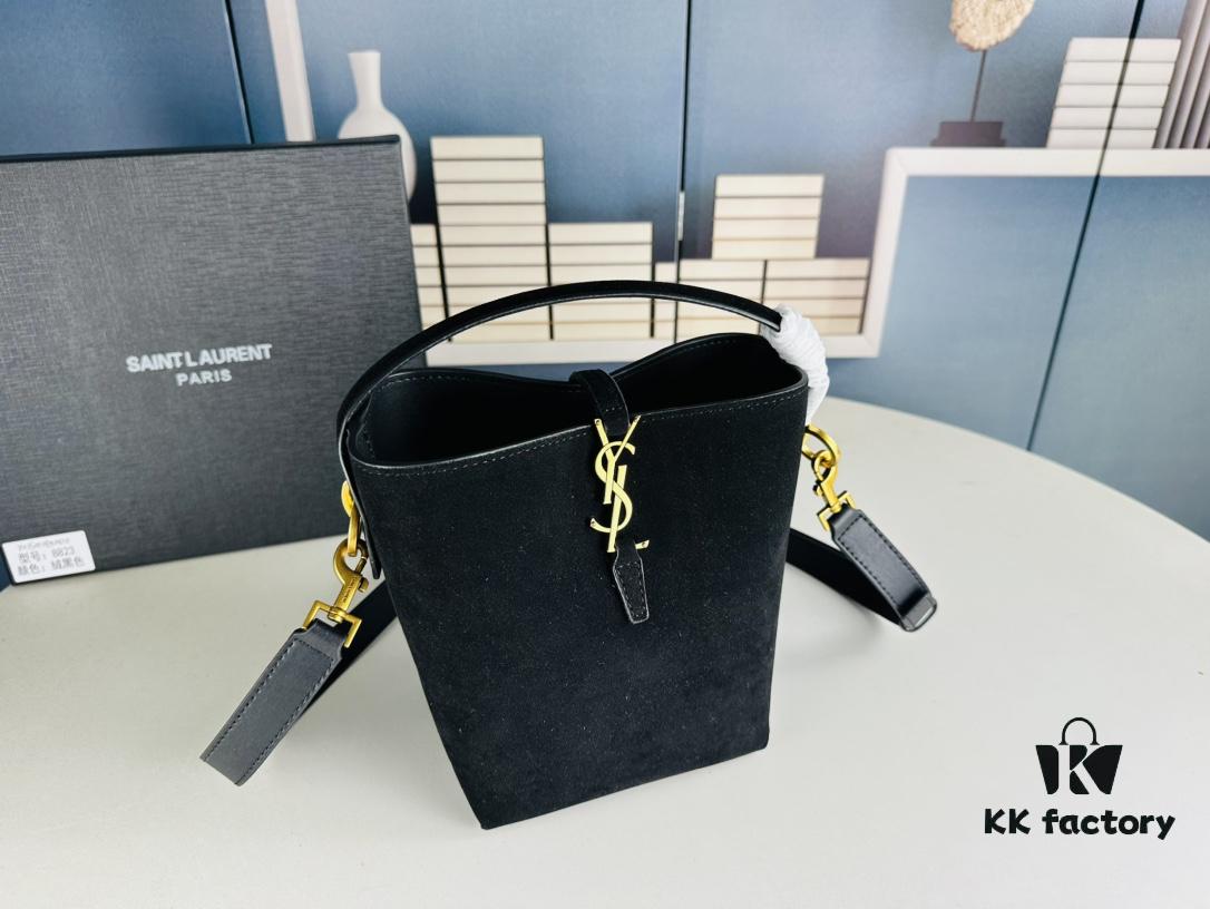 6930d11d6e68136f4d9b0c7f New Autumn/Winter Arrival Matte Mini YSL Bucket Bag with Box - Authentic YSL LE37 in Black Gold Hardware, Celebrity Style