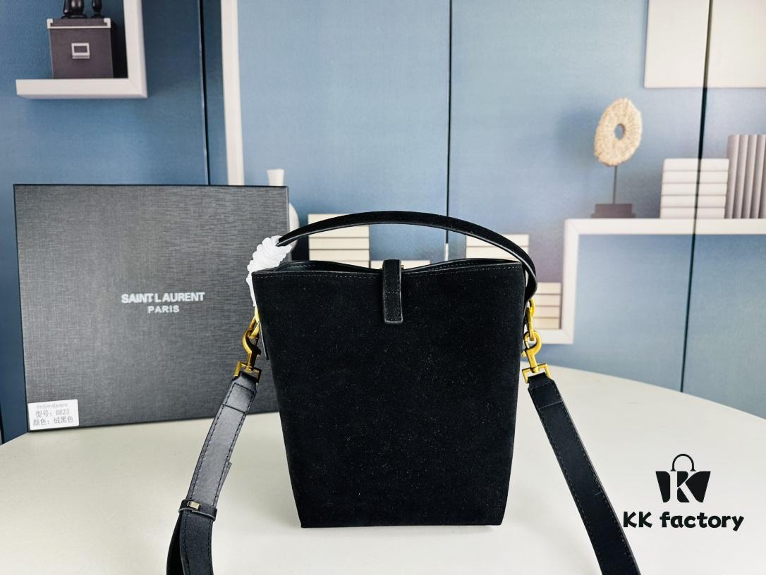 6930d11d6e68136f4d9b0c80 New Autumn/Winter Arrival Matte Mini YSL Bucket Bag with Box - Authentic YSL LE37 in Black Gold Hardware, Celebrity Style