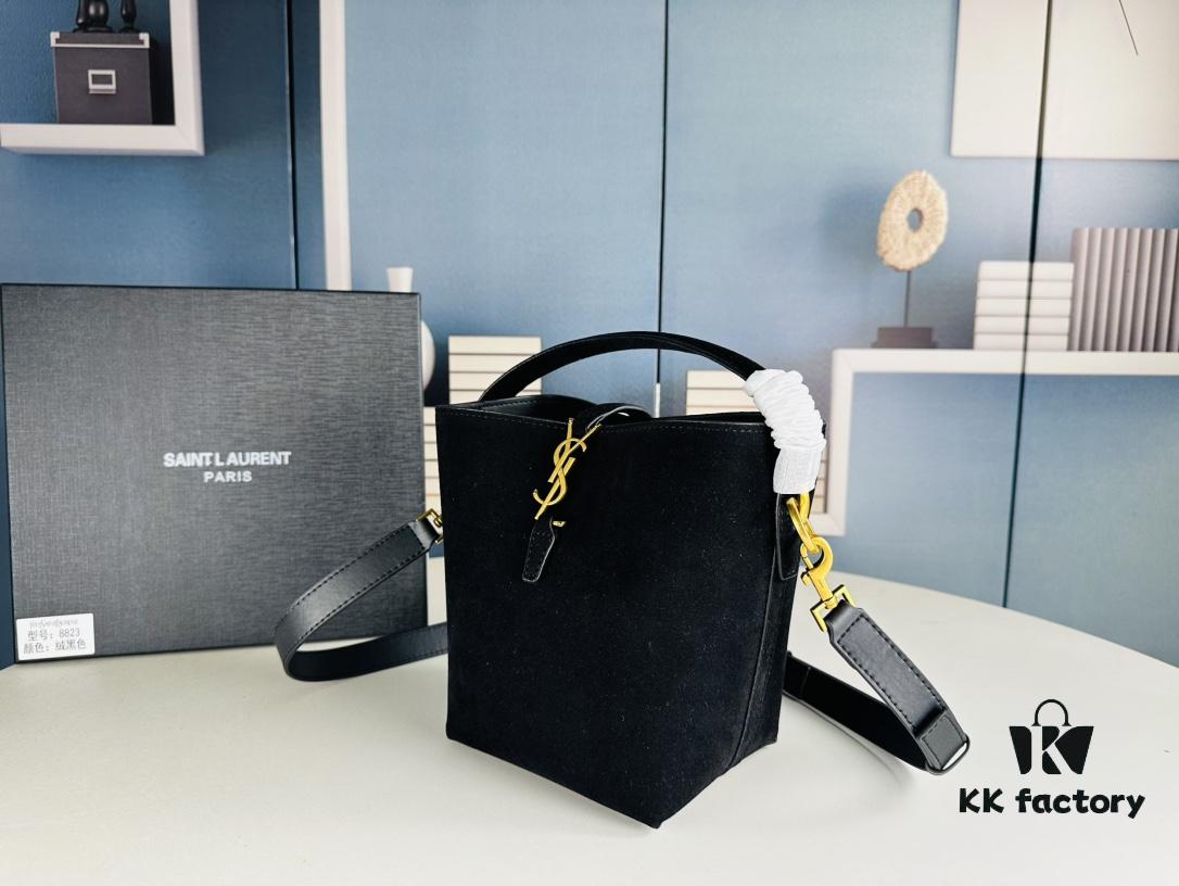 6930d11e6e68136f4d9b0c82 New Autumn/Winter Arrival Matte Mini YSL Bucket Bag with Box - Authentic YSL LE37 in Black Gold Hardware, Celebrity Style