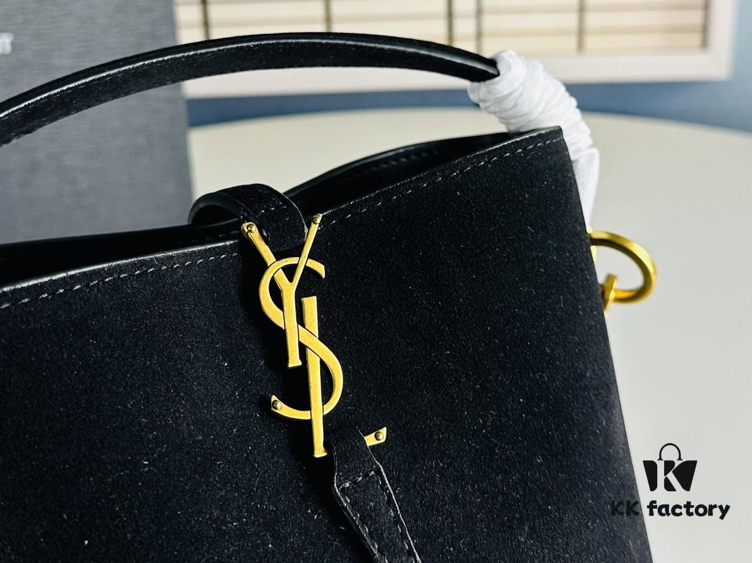 6930d11f6e68136f4d9b0c83 New Autumn/Winter Arrival Matte Mini YSL Bucket Bag with Box - Authentic YSL LE37 in Black Gold Hardware, Celebrity Style