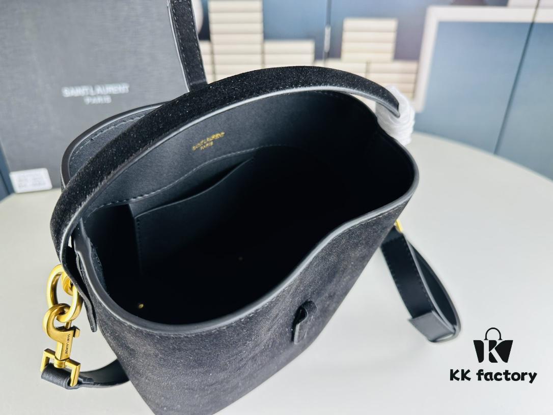 6930d11f6e68136f4d9b0c85 New Autumn/Winter Arrival Matte Mini YSL Bucket Bag with Box - Authentic YSL LE37 in Black Gold Hardware, Celebrity Style