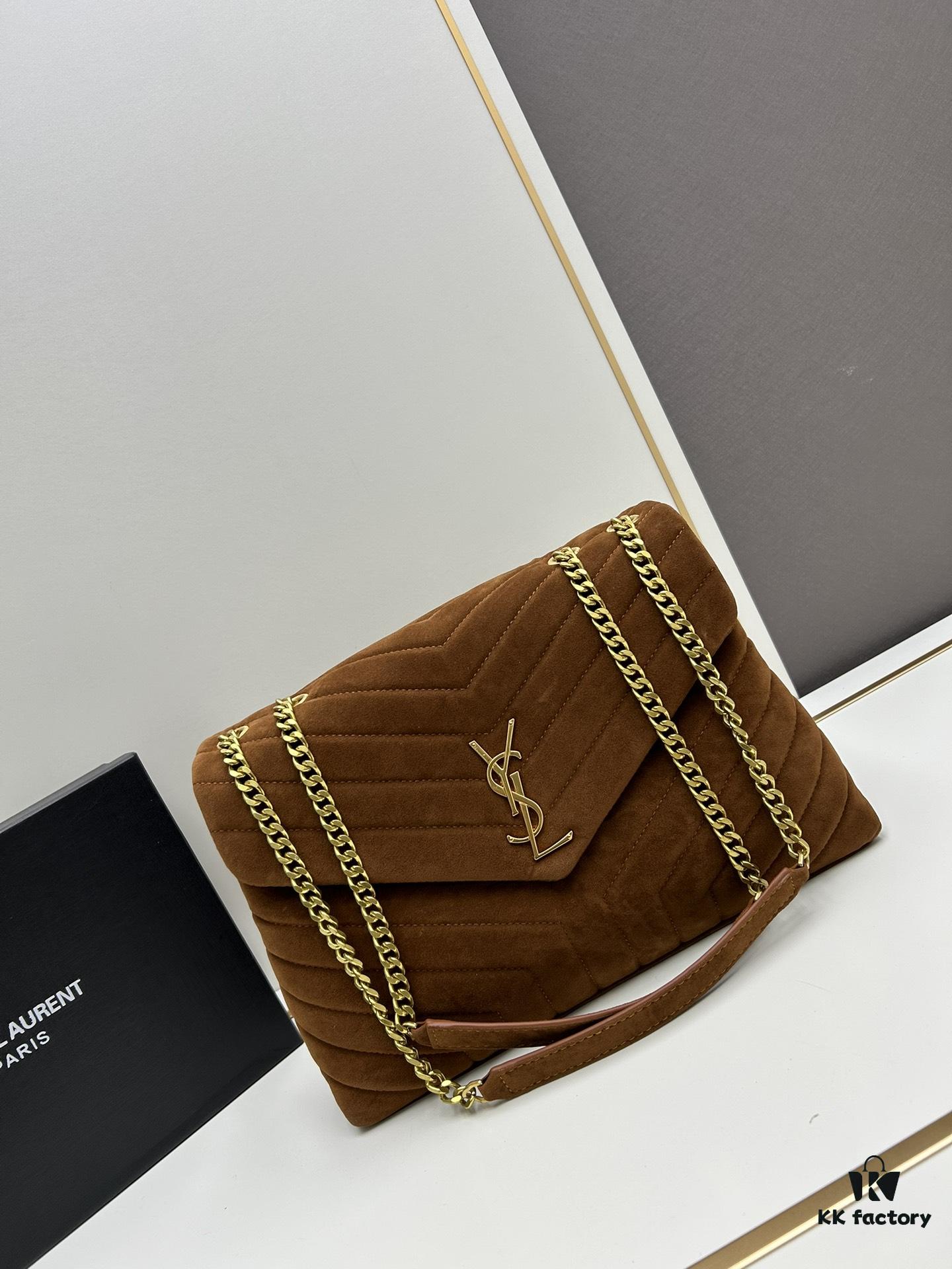 6930d1546e68136f4d9b0cda Large Size with Box 💰 YSL LOU LOU Suede Leather Chain Shoulder Bag ||| Loulou Black Brown Nubuck