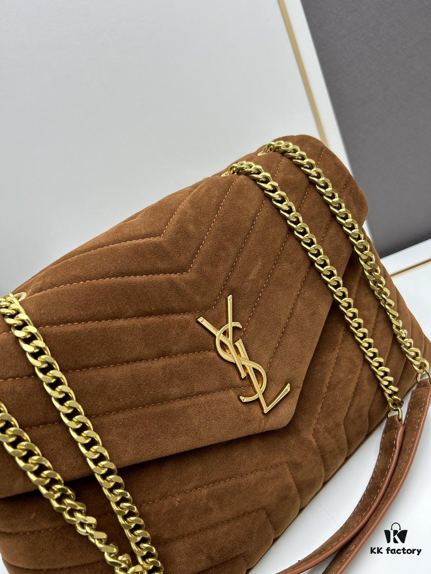 6930d1596e68136f4d9b0cdf Large Size with Box 💰 YSL LOU LOU Suede Leather Chain Shoulder Bag ||| Loulou Black Brown Nubuck