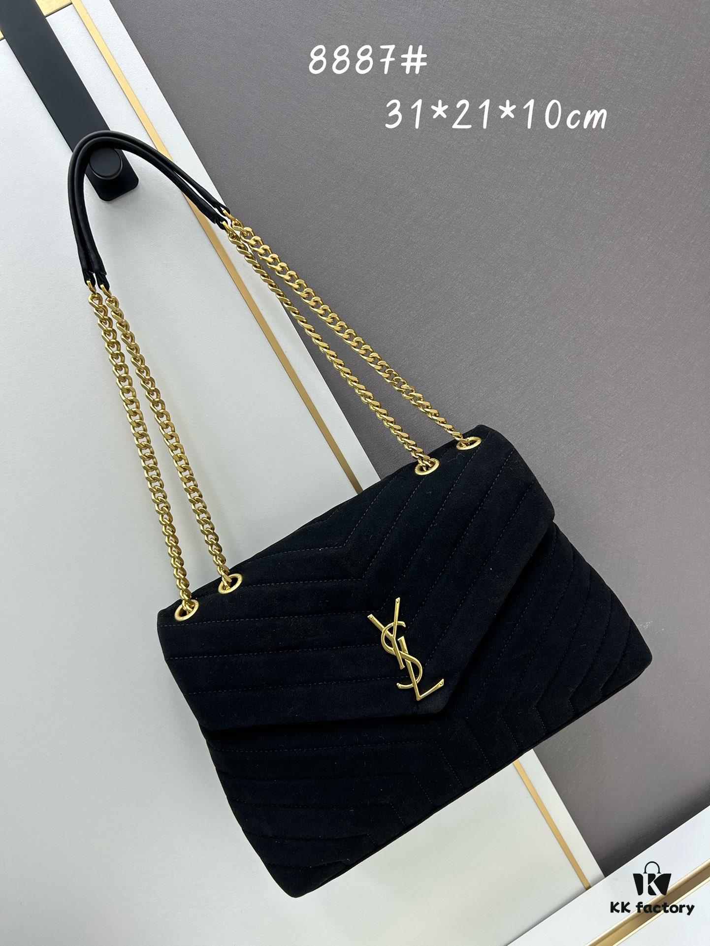 6930d15a6e68136f4d9b0ce1 Large YSL LOU LOU Suede Leather Chain Shoulder Bag with Box ||| Loulou Black Brown Nubuck