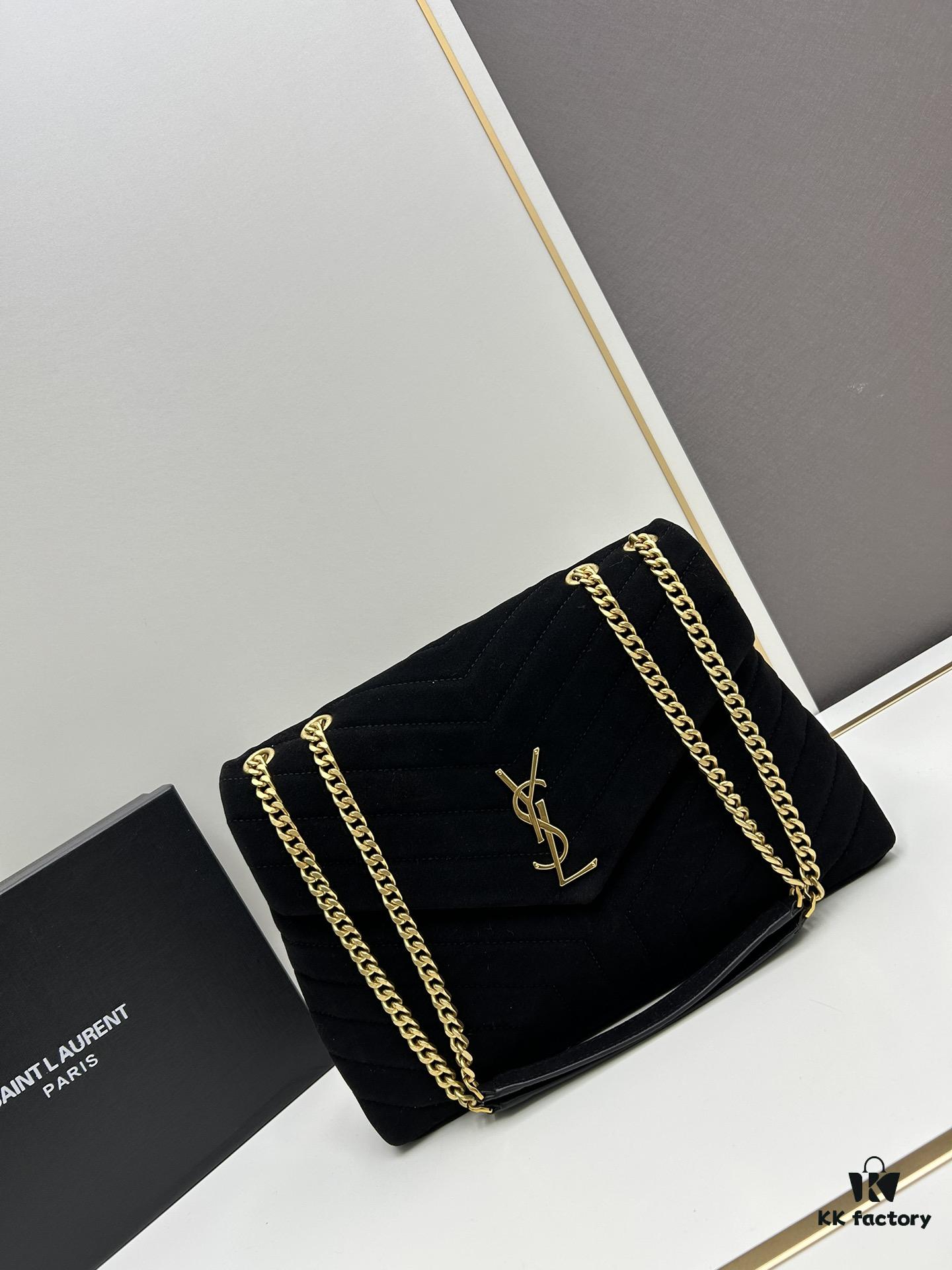 6930d15a6e68136f4d9b0ce2 Large YSL LOU LOU Suede Leather Chain Shoulder Bag with Box ||| Loulou Black Brown Nubuck