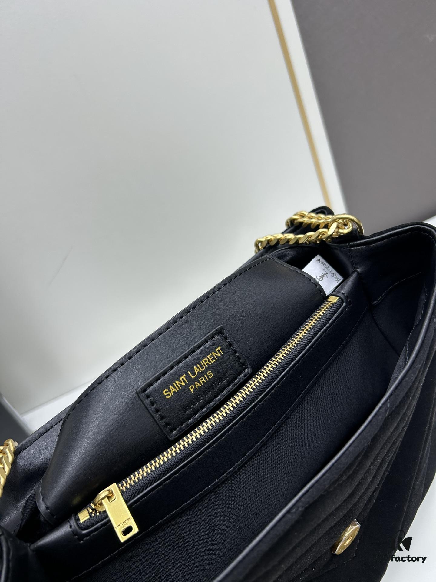 6930d1606e68136f4d9b0ce7 Large YSL LOU LOU Suede Leather Chain Shoulder Bag with Box ||| Loulou Black Brown Nubuck