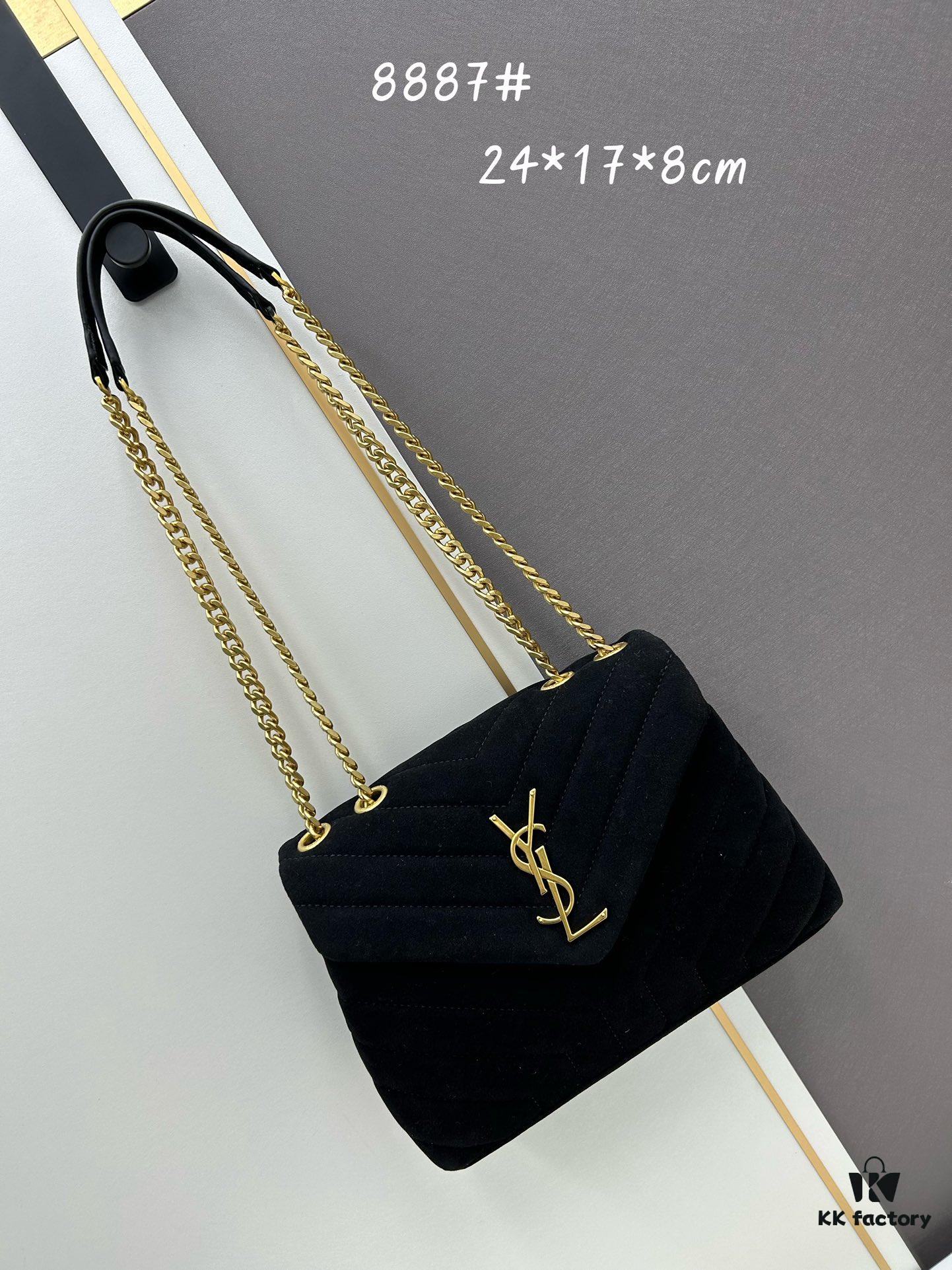 6930d1616e68136f4d9b0ce8 Medium YSL LOU LOU Suede Leather Chain Shoulder Bag with Box ||| Loulou Black Brown Nubuck
