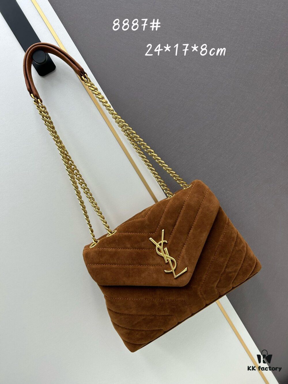 6930d1636e68136f4d9b0ceb Medium YSL LOU LOU Suede Leather Chain Shoulder Bag in Black and Brown