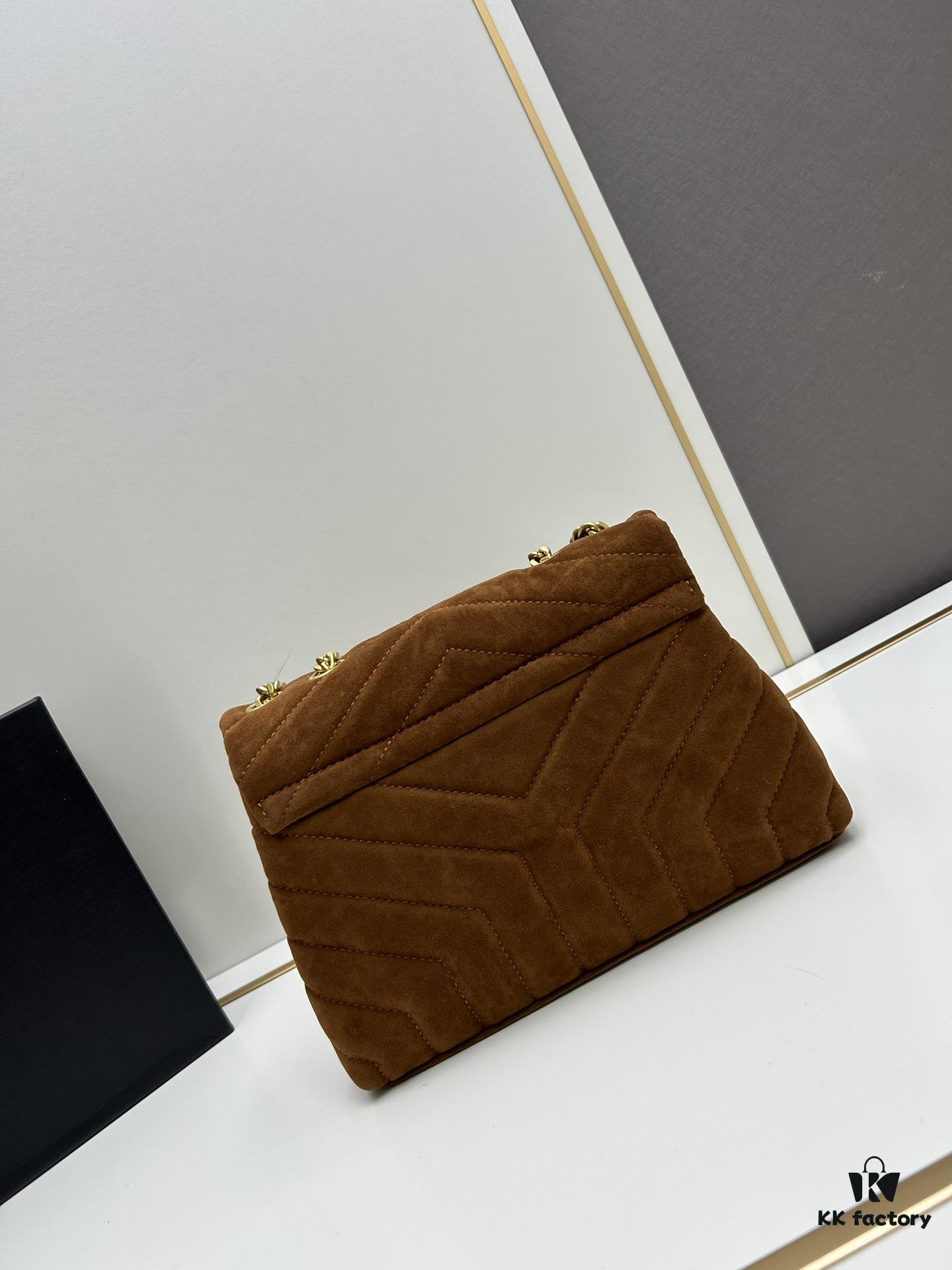 6930d1686e68136f4d9b0cef Medium YSL LOU LOU Suede Leather Chain Shoulder Bag in Black and Brown