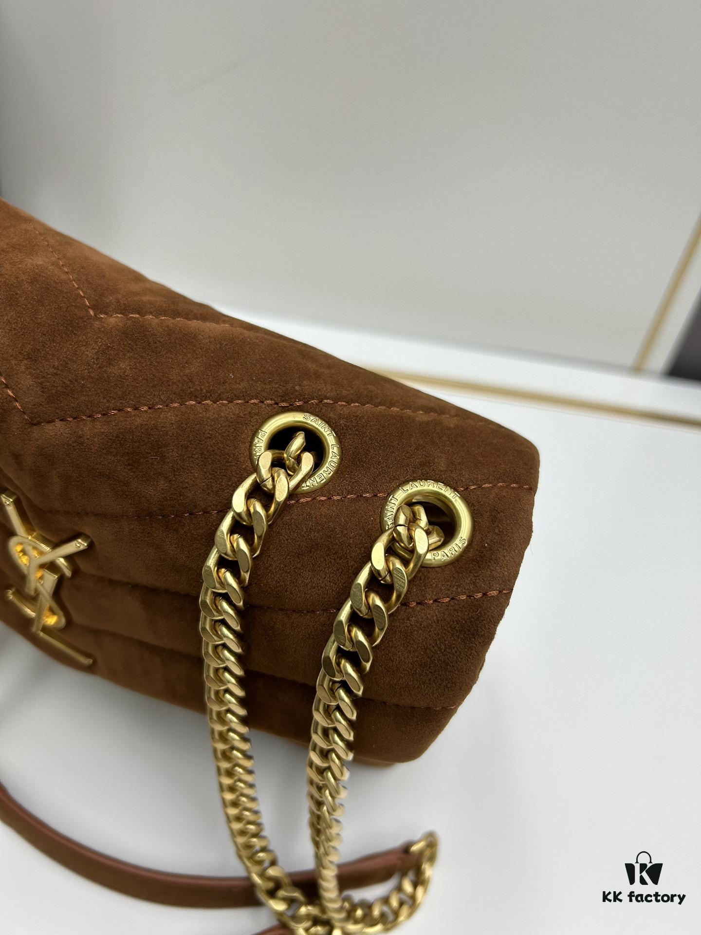 6930d1696e68136f4d9b0cf0 Medium YSL LOU LOU Suede Leather Chain Shoulder Bag in Black and Brown