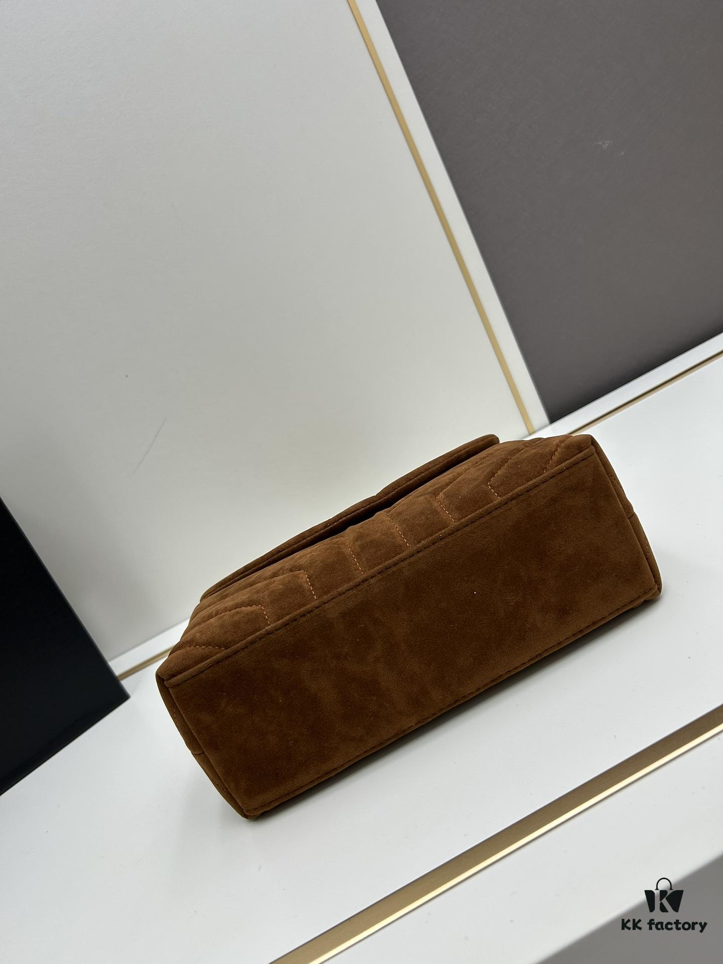 6930d1696e68136f4d9b0cf1 Medium YSL LOU LOU Suede Leather Chain Shoulder Bag in Black and Brown