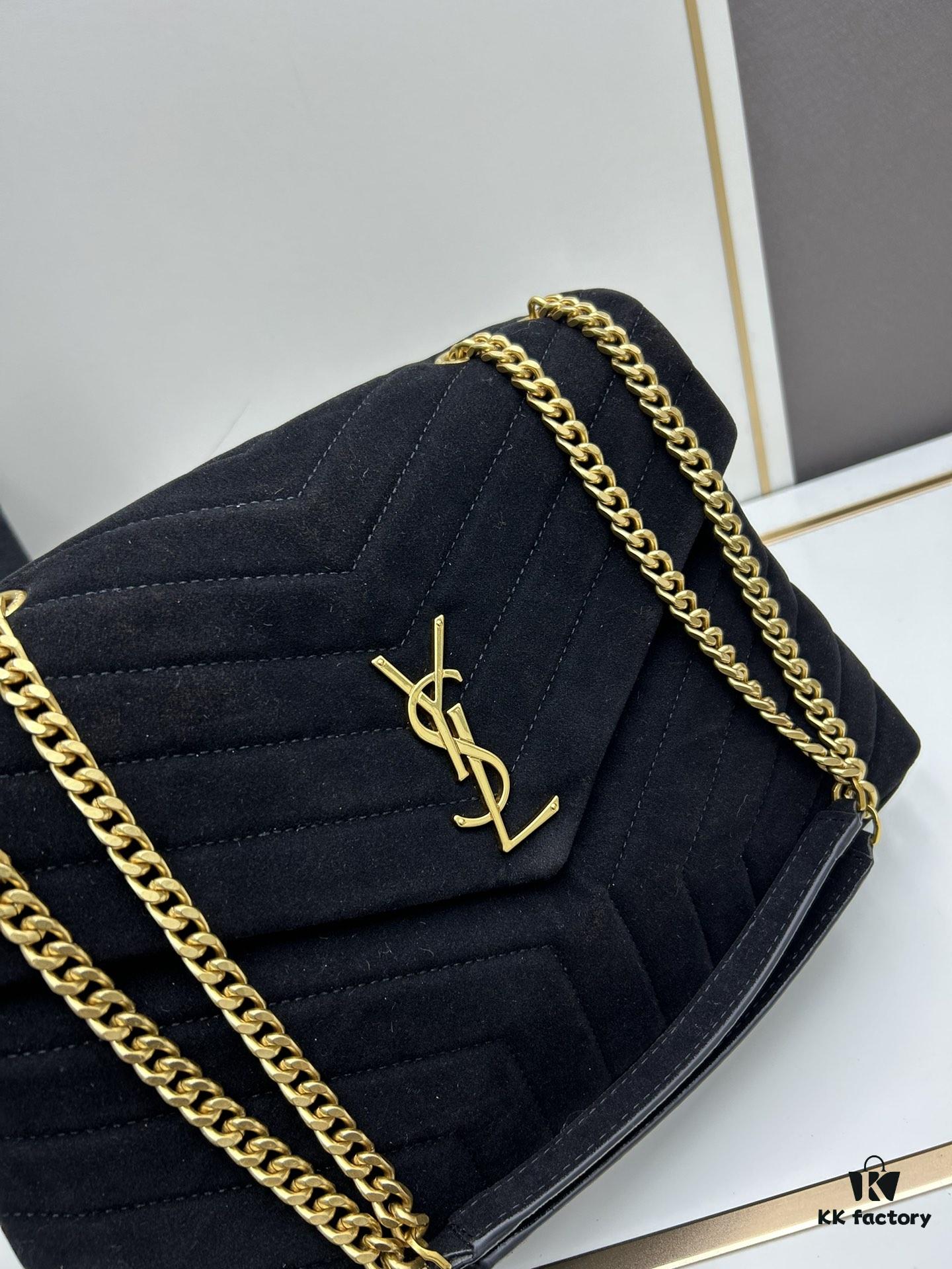 6930d16b6e68136f4d9b0cf4 Large YSL LOU LOU Suede Leather Chain Shoulder Bag with Box ||| Loulou Black Brown Nubuck