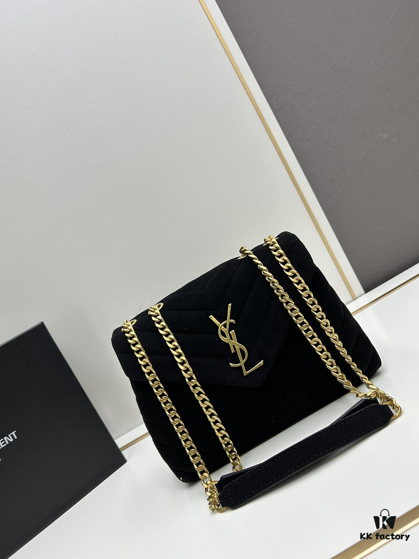 6930d16d6e68136f4d9b0cf5 Medium YSL LOU LOU Suede Leather Chain Shoulder Bag with Box ||| Loulou Black Brown Nubuck