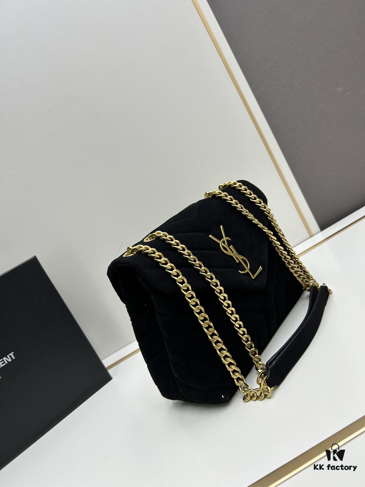 6930d16e6e68136f4d9b0cf6 Medium YSL LOU LOU Suede Leather Chain Shoulder Bag with Box ||| Loulou Black Brown Nubuck