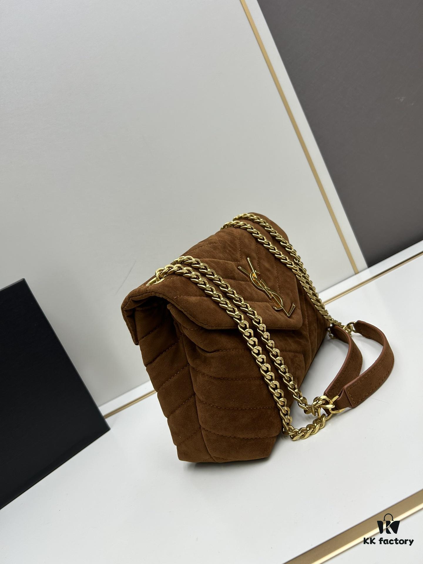 6930d1716e68136f4d9b0cfb Medium YSL LOU LOU Suede Leather Chain Shoulder Bag in Black and Brown