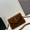 6930d1766e68136f4d9b0d02 Small YSL Loulou Suede Chain Shoulder Bag in Black and Brown with Box