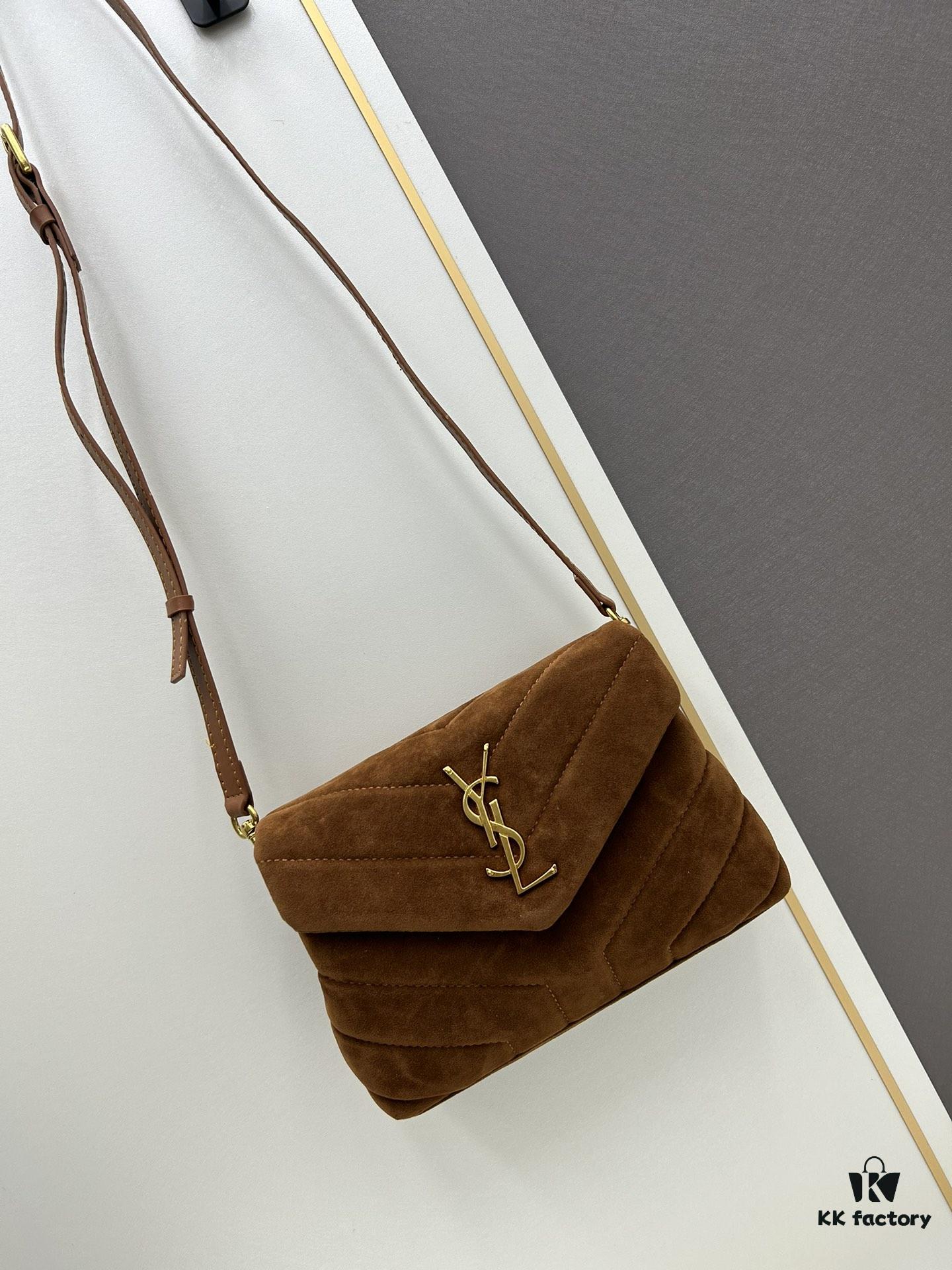 Small YSL LOU LOU Suede Leather Chain Shoulder Bag with Box ||| Loulou Black Brown Nubuck