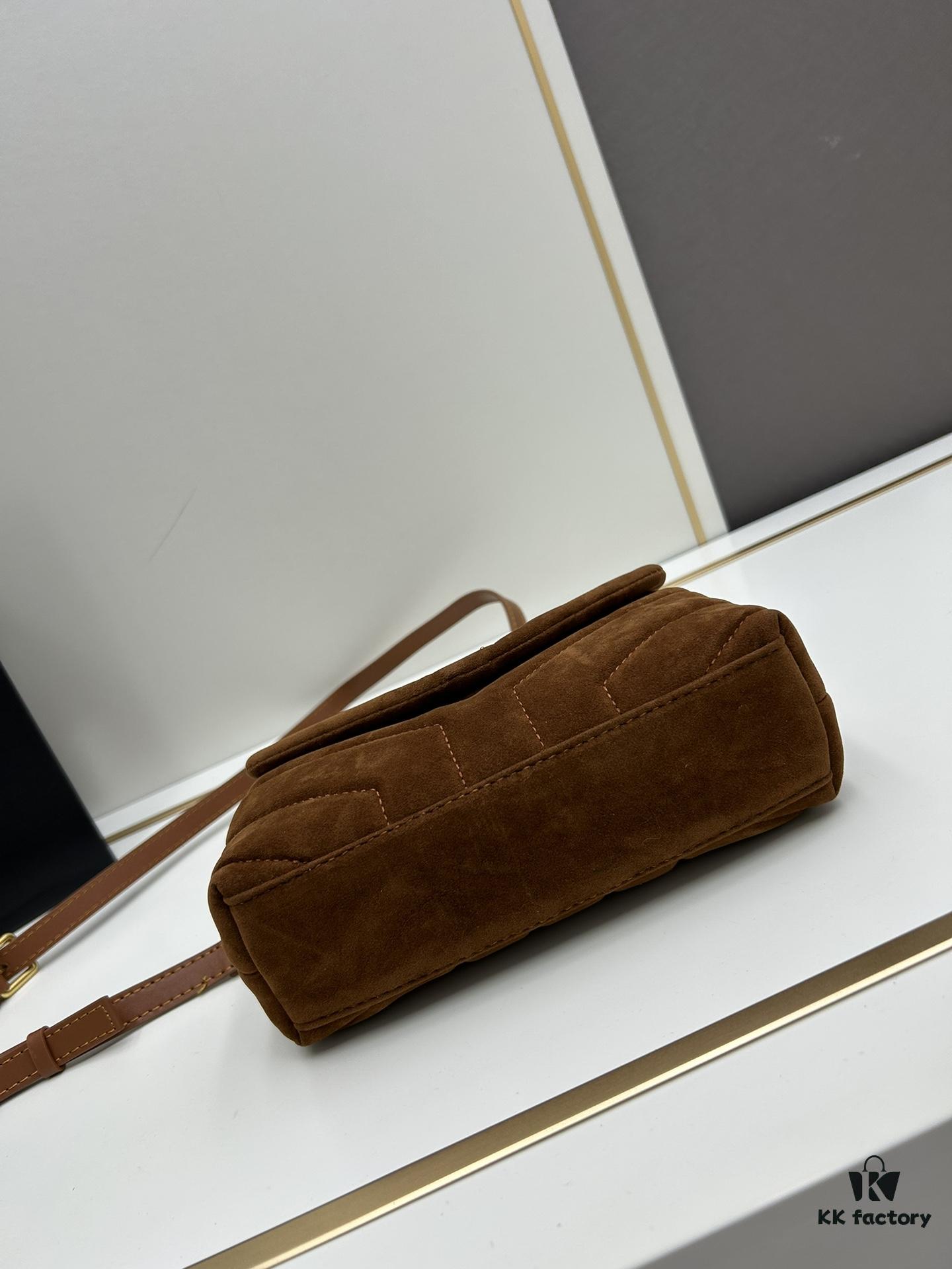 6930d17a6e68136f4d9b0d07 Small YSL Loulou Suede Chain Shoulder Bag in Black and Brown with Box