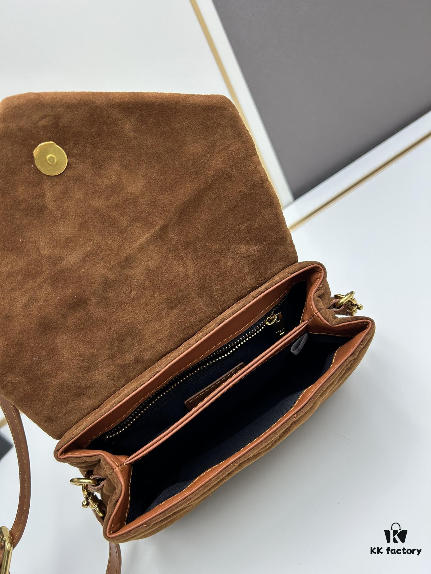 6930d17a6e68136f4d9b0d0a Small YSL Loulou Suede Chain Shoulder Bag in Black and Brown with Box