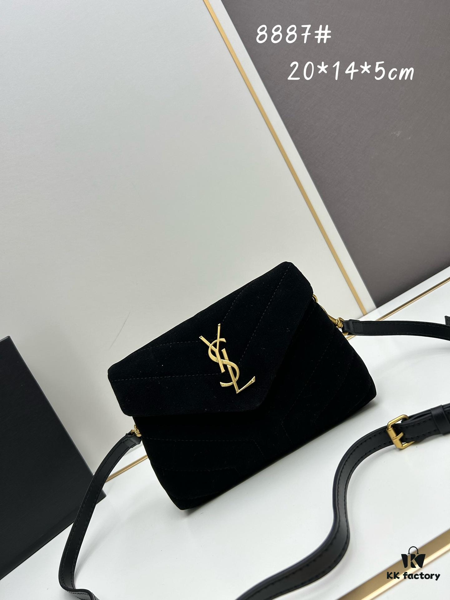 6930d17c6e68136f4d9b0d0c Small YSL Loulou Suede Leather Chain Shoulder Bag in Black and Brown with Box