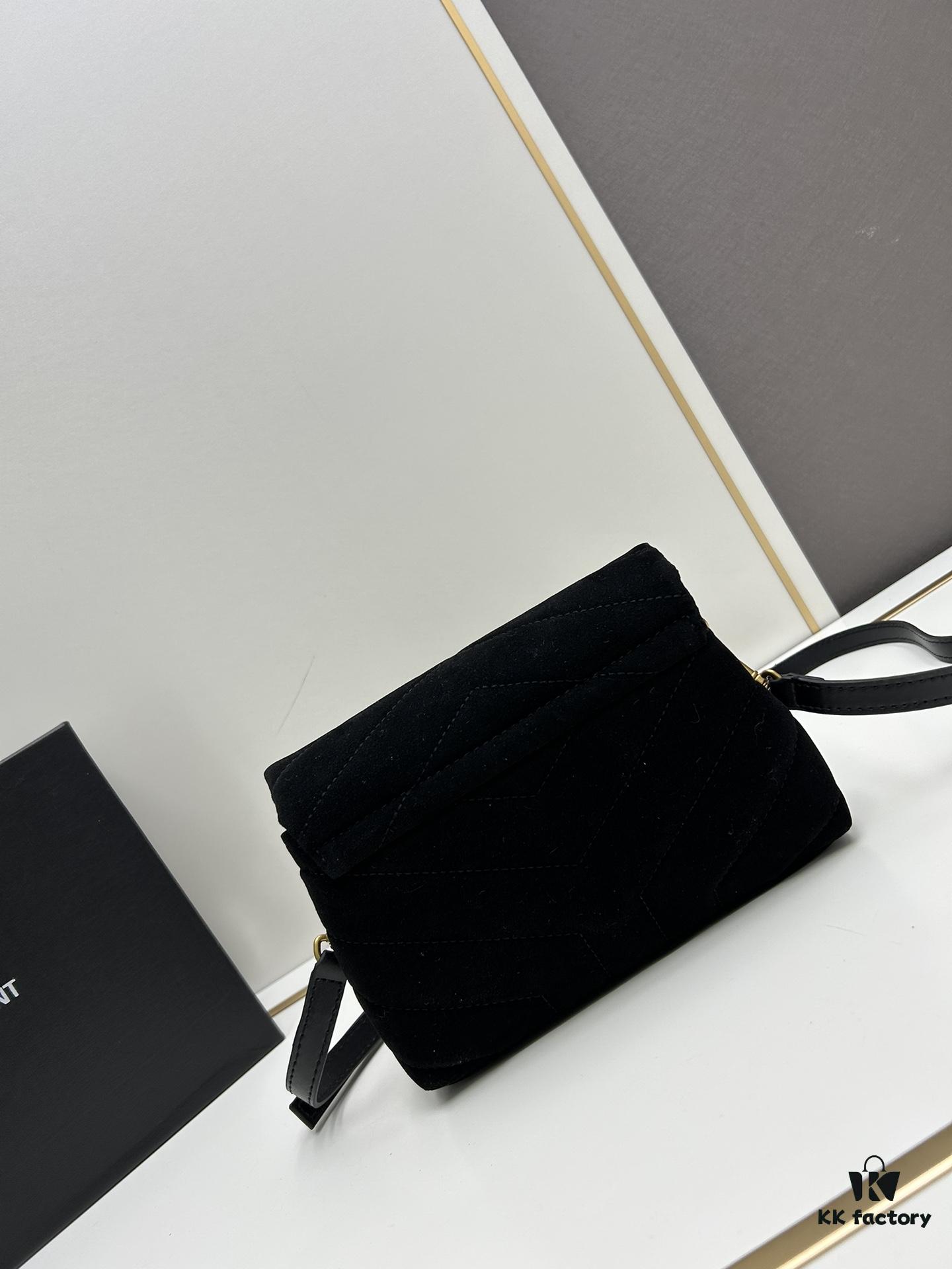 6930d17d6e68136f4d9b0d0e Small YSL Loulou Suede Leather Chain Shoulder Bag in Black and Brown with Box