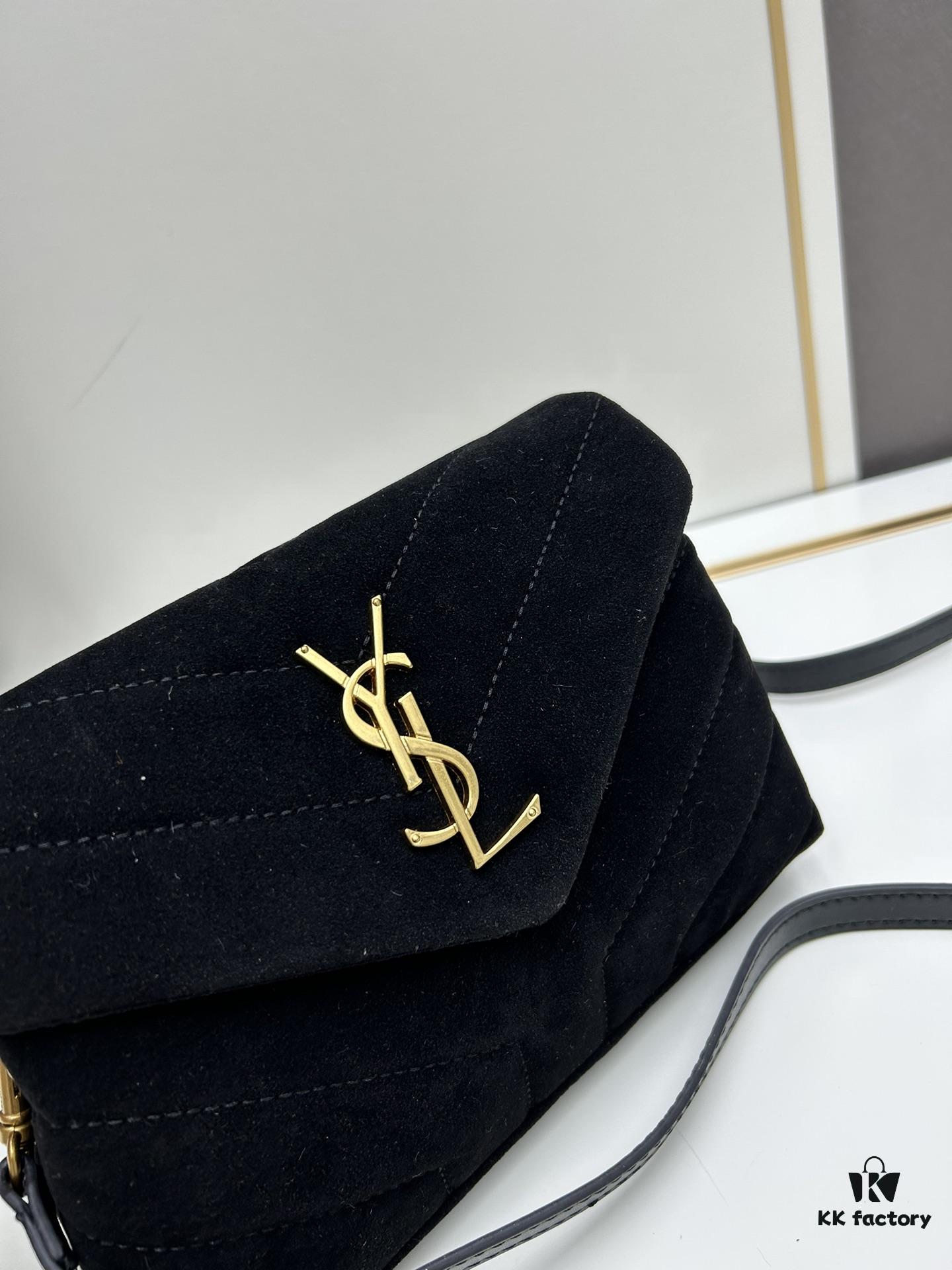 6930d17f6e68136f4d9b0d0f Small YSL Loulou Suede Leather Chain Shoulder Bag in Black and Brown with Box
