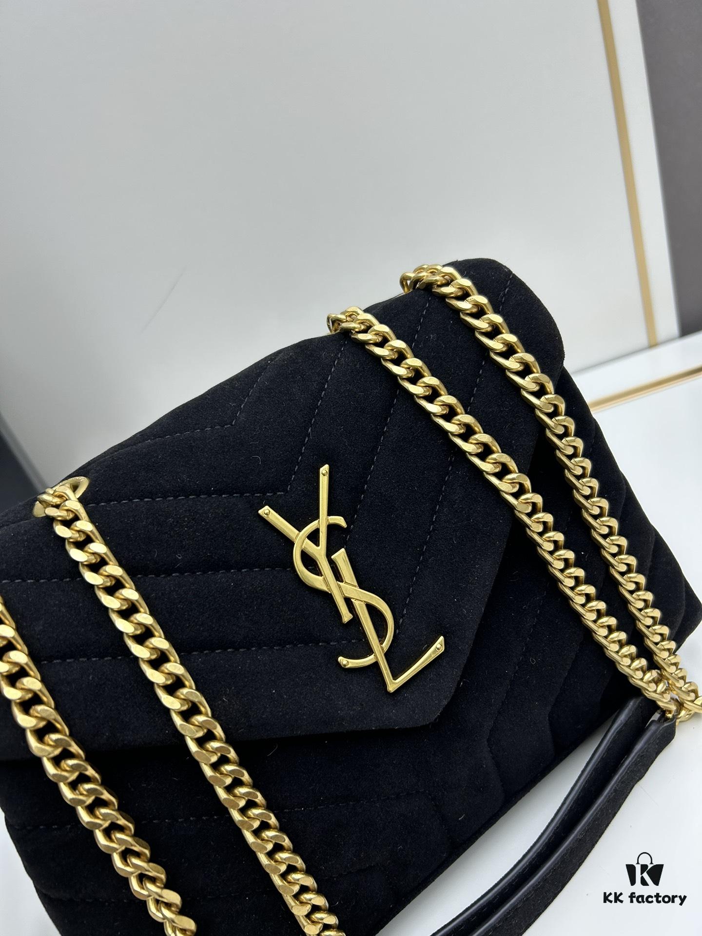 6930d1806e68136f4d9b0d10 Medium YSL LOU LOU Suede Leather Chain Shoulder Bag with Box ||| Loulou Black Brown Nubuck