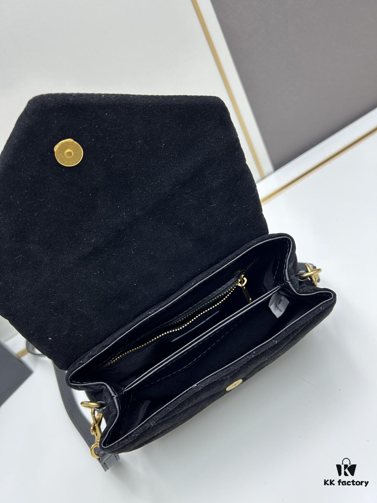 6930d1806e68136f4d9b0d11 Small YSL Loulou Suede Leather Chain Shoulder Bag in Black and Brown with Box