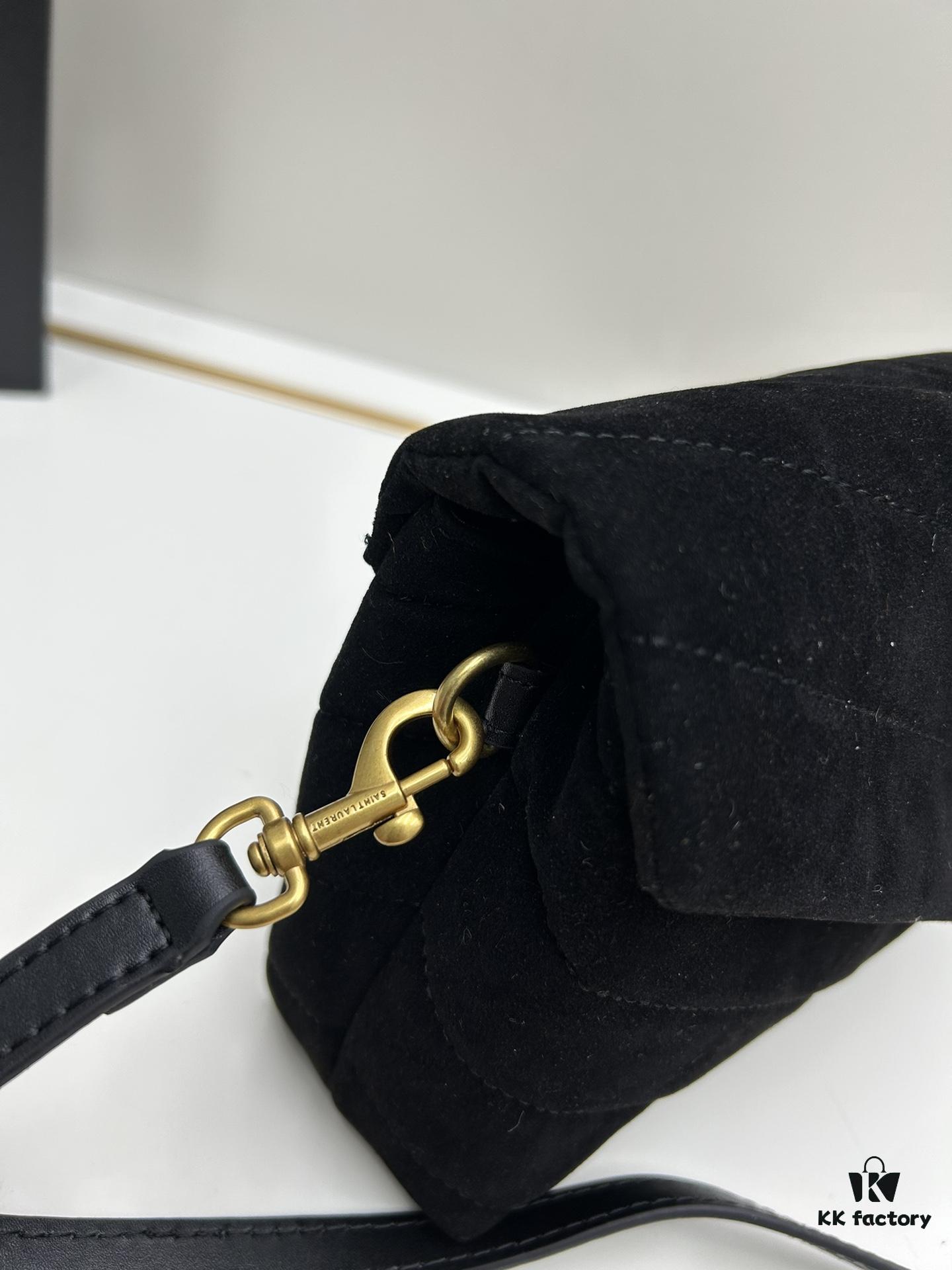 6930d18e6e68136f4d9b0d27 Small YSL Loulou Suede Leather Chain Shoulder Bag in Black and Brown with Box