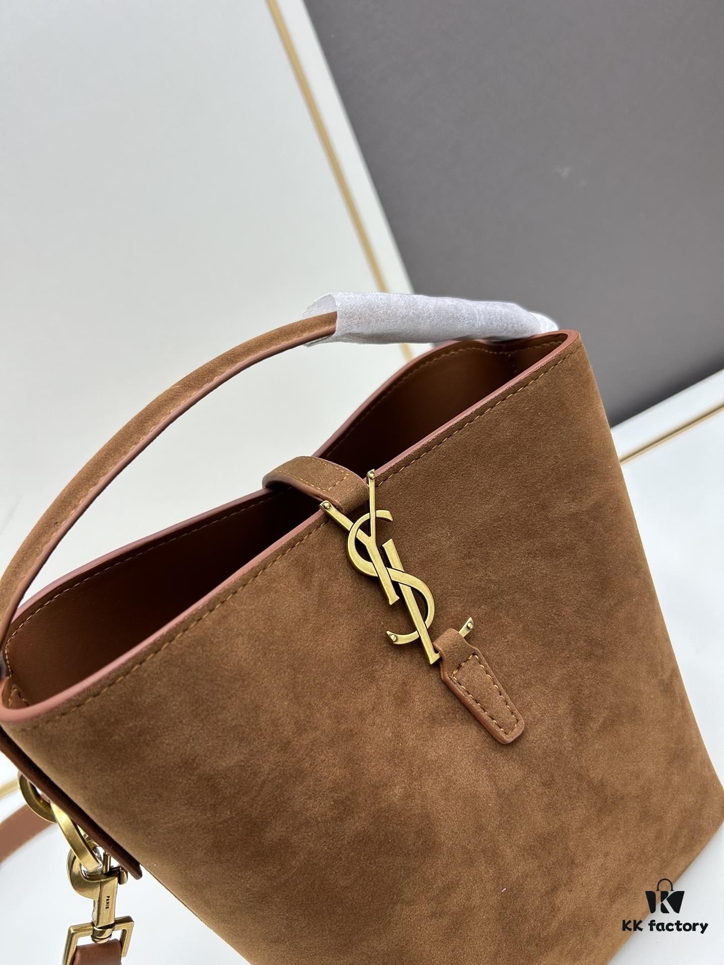 6930d1d16e68136f4d9b0d8a New Autumn/Winter Arrival Matte Mini YSL Bucket Bag with Box - Authentic YSL LE37 in Black Gold Hardware, Celebrity Style