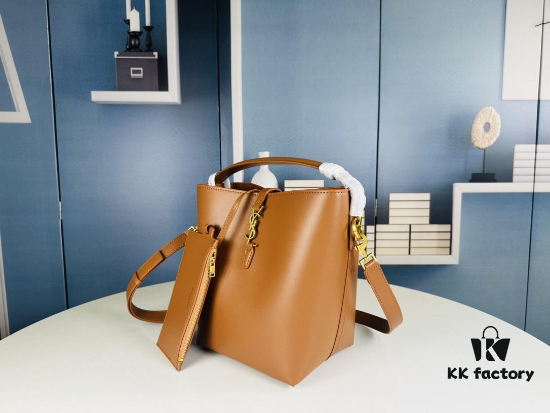 6930d23a6e68136f4d9b0e25 New Arrival Large YSL Bucket Bag with Box - Authentic LE37 Model, Black Shiny Leather with Gold Hardware, Includes Dust Bag and Detachable Pouch