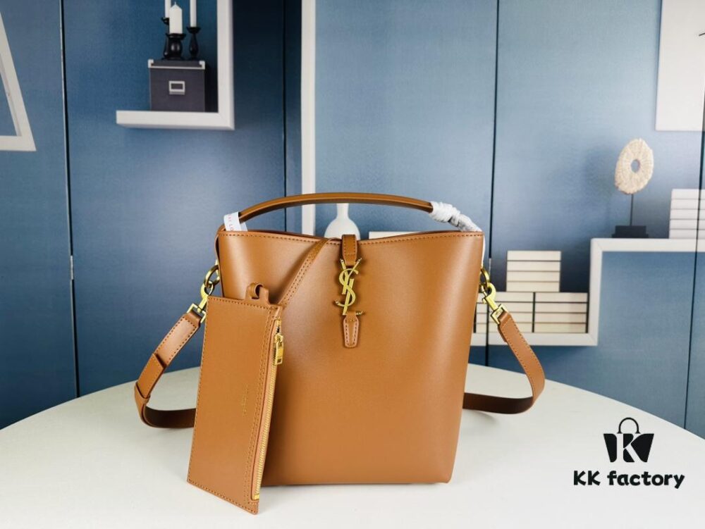 6930d23a6e68136f4d9b0e26 New Arrival Large YSL Bucket Bag with Box - Authentic LE37 Model, Black Shiny Leather with Gold Hardware, Includes Dust Bag and Detachable Pouch