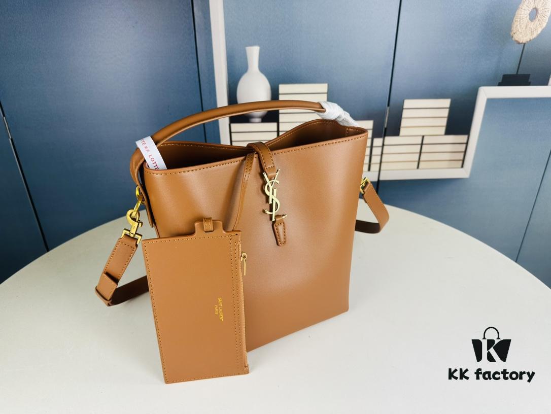 6930d23c6e68136f4d9b0e28 New Arrival Large YSL Bucket Bag with Box - Authentic LE37 Model, Black Shiny Leather with Gold Hardware, Includes Dust Bag and Detachable Pouch