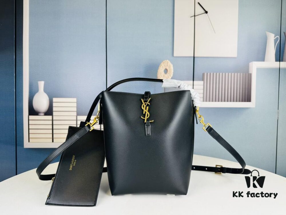 6930d23e6e68136f4d9b0e2e New Large YSL Bucket Bag with Box - Authentic LE37 Model, Shiny Leather Black & Gold Design, Celebrity Style
