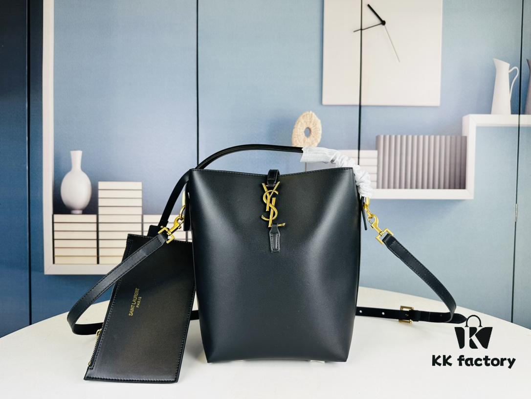 6930d23e6e68136f4d9b0e2e New Large YSL Bucket Bag with Box - Authentic LE37 Model, Shiny Leather Black & Gold Design, Celebrity Style