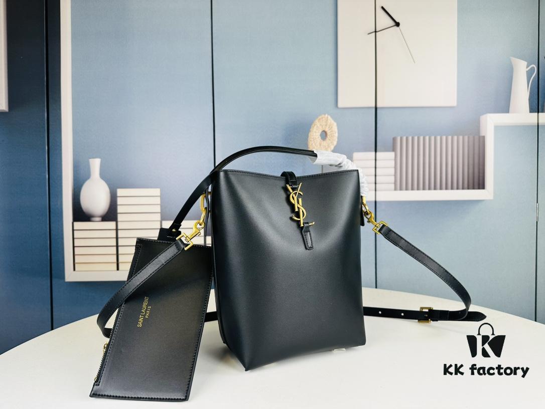 6930d23f6e68136f4d9b0e30 New Large YSL Bucket Bag with Box - Authentic LE37 Model, Shiny Leather Black & Gold Design, Celebrity Style