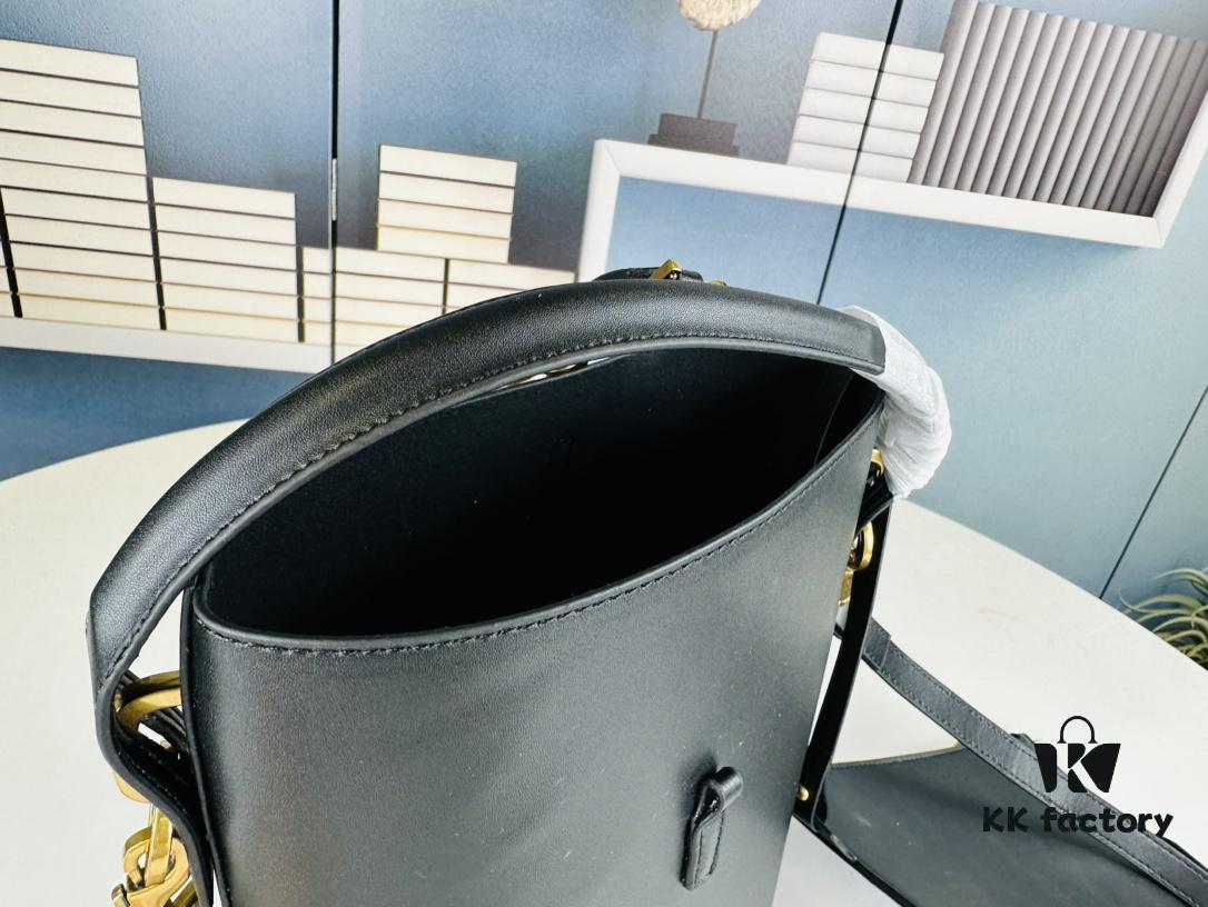 Authentic YSL LE37 Small Bucket Bag in Shiny Black with Gold Hardware, Comes with Box