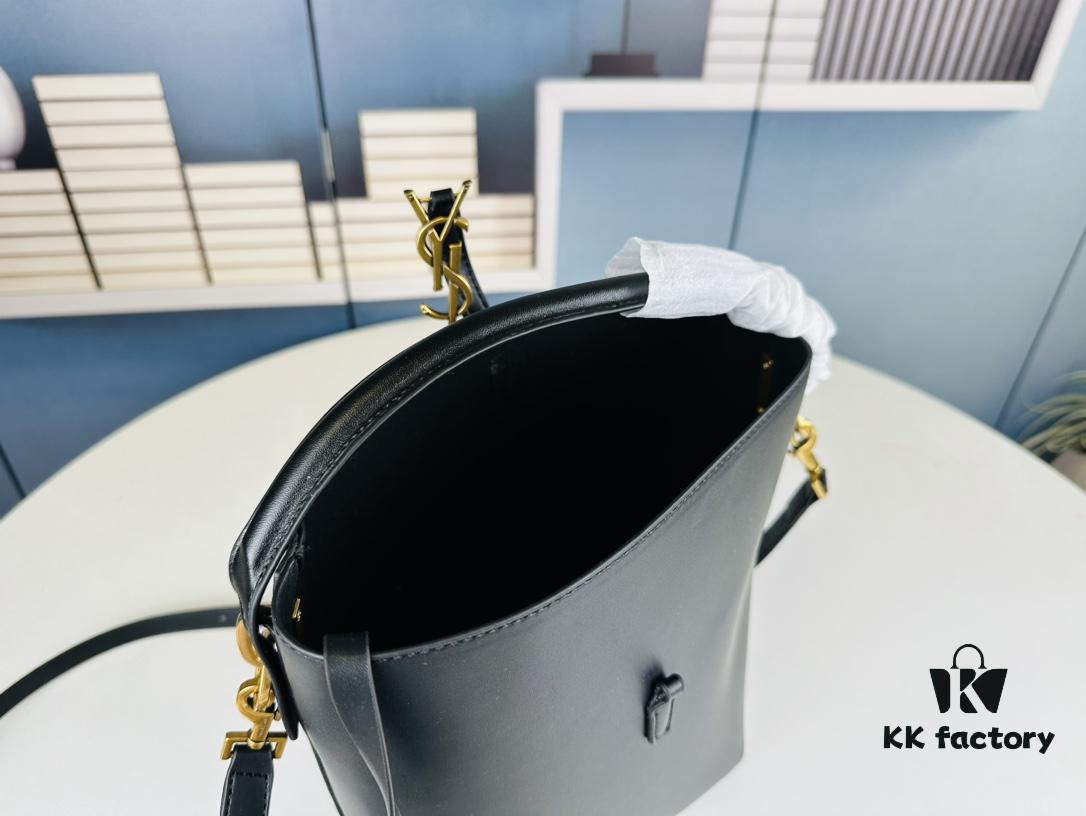 6930d2426e68136f4d9b0e35 New Large YSL Bucket Bag with Box - Authentic LE37 Model, Shiny Leather Black & Gold Design, Celebrity Style