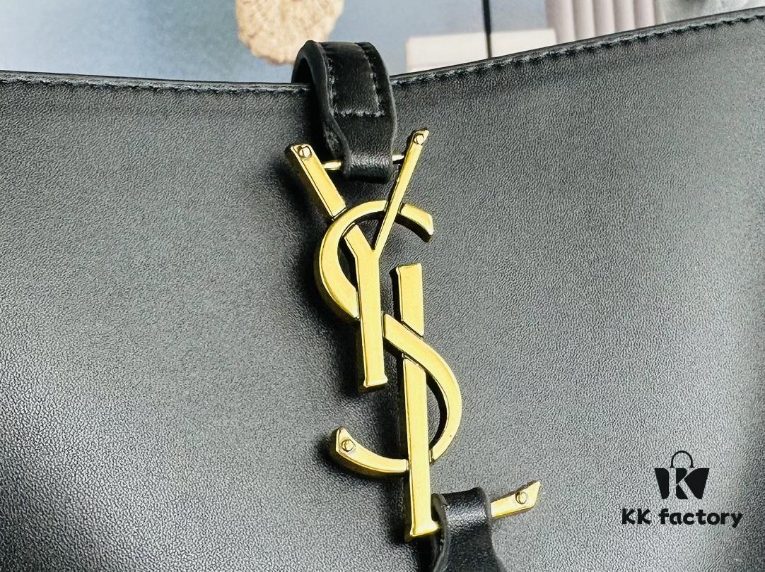 6930d2426e68136f4d9b0e36 New Large YSL Bucket Bag with Box - Authentic LE37 Model, Shiny Leather Black & Gold Design, Celebrity Style