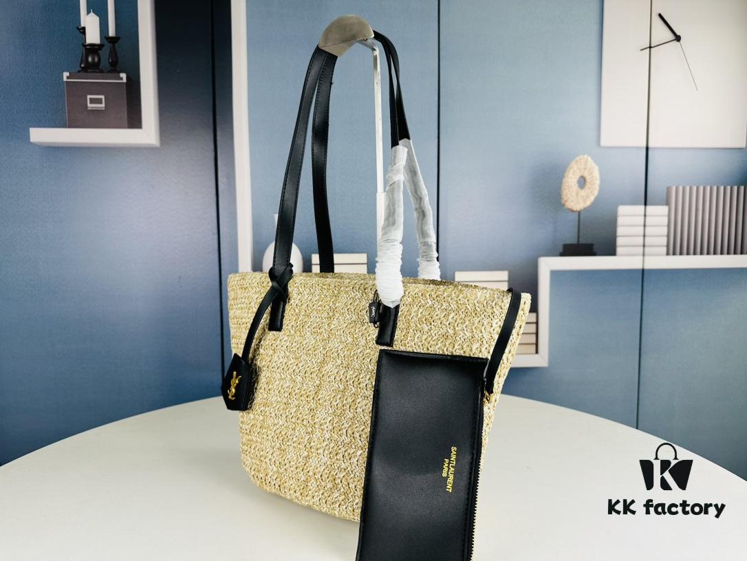 6930d2ba6e68136f4d9b0f03 New YSL Straw Tote Shopping Bag