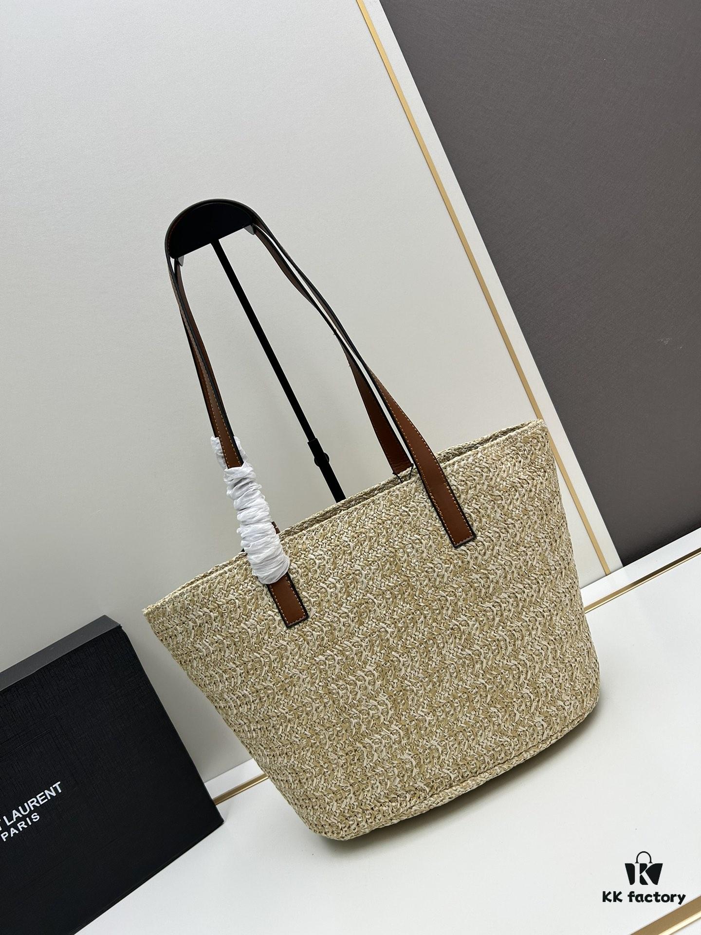 6930d2ec6e68136f4d9b0f55 New YSL Straw Tote Shopping Bag